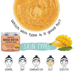 First Botany Mango Butter Body Scrub applied to skin for gentle exfoliation.