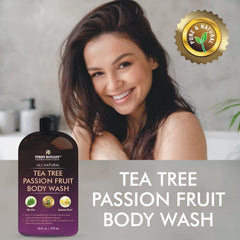 First Botany Passion Fruit Body Wash foam shows luxurious lather for thorough skin cleaning.