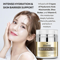 First Botany Korean Retinol Moisturizer texture on skin illustrating hydration and gentle application