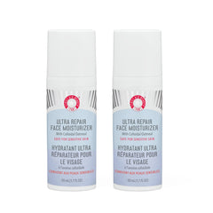 First Aid Beauty Ultra Repair moisturizer pack front shows two bottles for daily hydration.