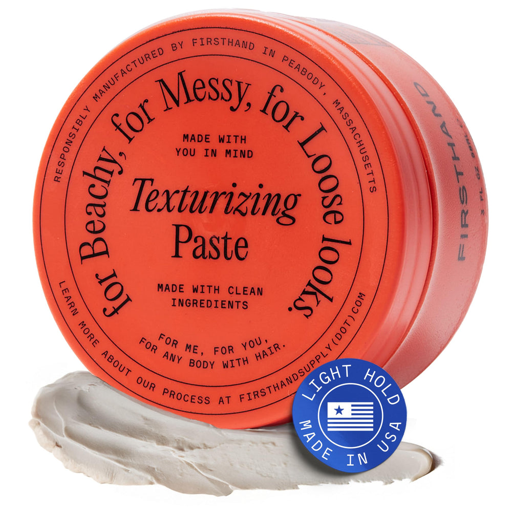 Firsthand Supply Texturizing Paste jar closeup shows pliable texture for flexible styling options.