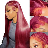 Fiumer Burgundy Wig 28inch lace front front view for natural hairline and seamless parting.