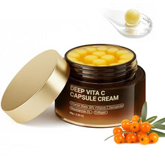 FIUMOT Deep Vitamin C golden capsule bottle demonstrates antioxidant protection for daily skin care.