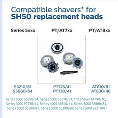 Fivoras SH50/52 replacement heads close-up blades for smooth shaving.