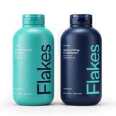 Flakes anti-dandruff shampoo bottle closeup showing sulfate-free care for a healthier scalp.