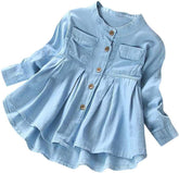 Flashing Boy ruched long sleeve top for baby girls in blue with pockets for small essentials.