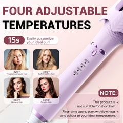 FlexiGlide purple curler 2-way rotation feature demonstrated for versatile left- or right-direction curls.