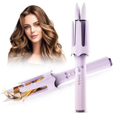 FlexiGlide auto-rotating curler purple barrel close-up highlighting smooth ceramic barrel for frizz control.