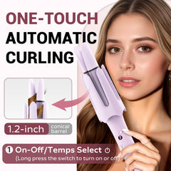 FlexiGlide purple curler temperature settings shown, ideal for customizing curls for different hair types.