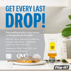 Flip-It! two-bottle demo illustrates double-dispense capability saving time.
