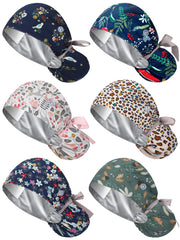 Floraltop satin lined scrub cap front view highlights breathable comfort for long shifts
