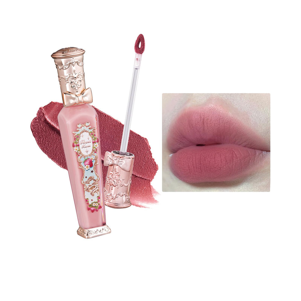 Flower Knows Strawberry Rococo lip cream bottle on vanity for elegant, all-day wear.