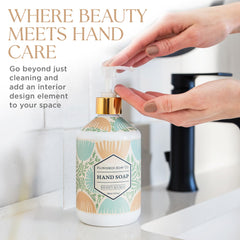 FlowerBox liquid hand soap Cherry Blossom bottle top view showing gold pump detail and luxe aesthetic