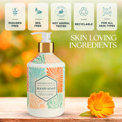 FlowerBox liquid hand soap Lily of the Valley bottle side view highlighting decorative motif for stylish sink decor