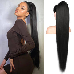 Flufymooz ponytail closeup shows smooth, natural texture for everyday wear.