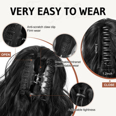 Flufymooz ponytail-wavy-curly texture blends naturally with real hair.