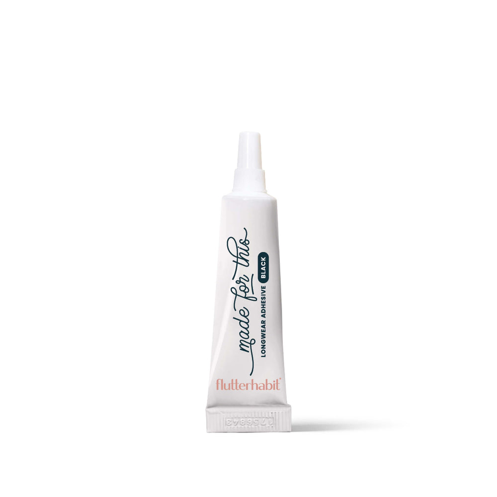 FlutterHabit Made for This adhesive bottle closeup shows strong hold for all-day wear