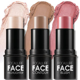 FOCALLURE 3pcs contour sticks swatches show blendable warmth for effortless sculpting.
