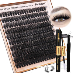 Focipeysa eyelash extension kit packaging with 200pcs 80D mink fur lashes for at-home enhancement.