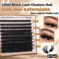 Focipeysa Matte Black D Curl Clusters for natural, comfortable lash look.