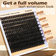 Focipeysa matte black D curl clusters resting on natural lashes