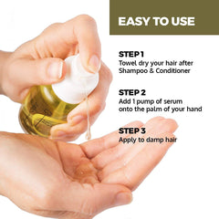 Focus Perfect Hair Serum applied to damp hair for smoothing results.