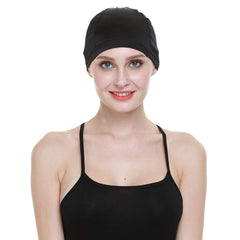 FocusCare wig cap mulberry silk back view shows secure elastic band.