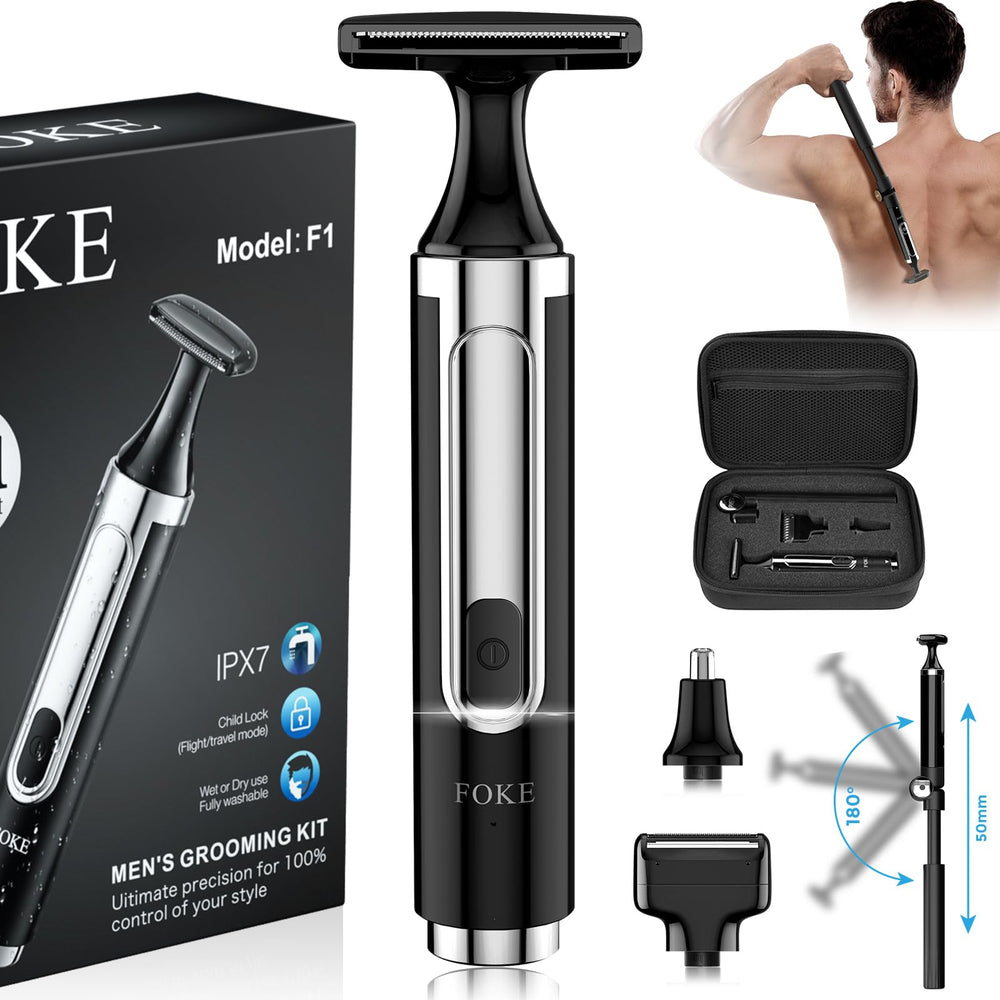 FOKE back shaver with ultra wide head ready for efficient back grooming