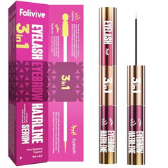 Folivive 3-in-1 serum bottle with dual brushes for precise lash and brow application