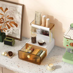 FOLLOWIN amber makeup organizer with drawer open showing hidden space