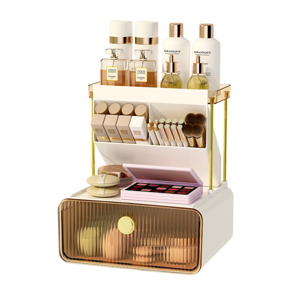 FOLLOWIN 3-tier makeup organizer amber top view for vanity storage
