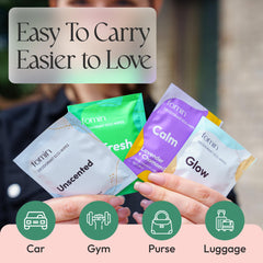 FOMIN Travel Deodorant Wipes biodegradable materials emphasize eco-conscious, plastic-free use