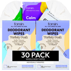 FOMIN Travel Deodorant Wipes variety pack front view, showcasing on-the-go freshness