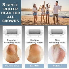 Fooseey foot remover with 3 heads close-up showing versatile attachments for different skin needs.