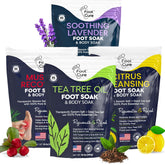 FOOT CURE premium epsom salt foot soak bottle highlights spa-like, relaxing foot care at home.