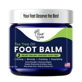 FOOT CURE Tea Tree Oil Balm packaging close-up highlighting hydrating formula.