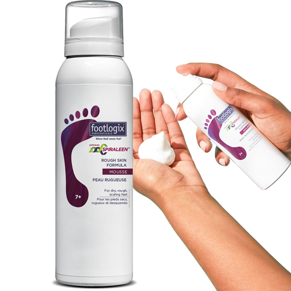 Footlogix Rough Skin Formula bottle highlighting Spiraleen for deeper hydration