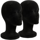 Foraineam 2-pack black foam mannequin head for wig and accessory display.