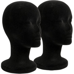 Foraineam 2-pack black foam mannequin head for wig and accessory display.