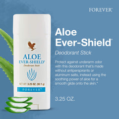 Forever Living Aloe Ever-Shield deodorant-stick close-up shows creamy glide for sensitive skin.
