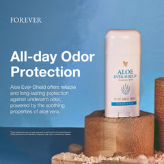 Forever Living Aloe Ever-Shield label close-up highlights vegan and gluten-free formula.