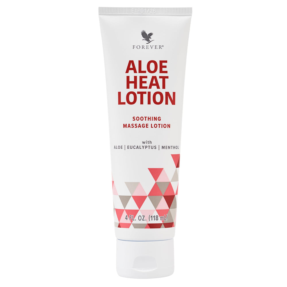 Forever Living Aloe Heat Lotion bottle pour with cooling menthol for sore muscles
