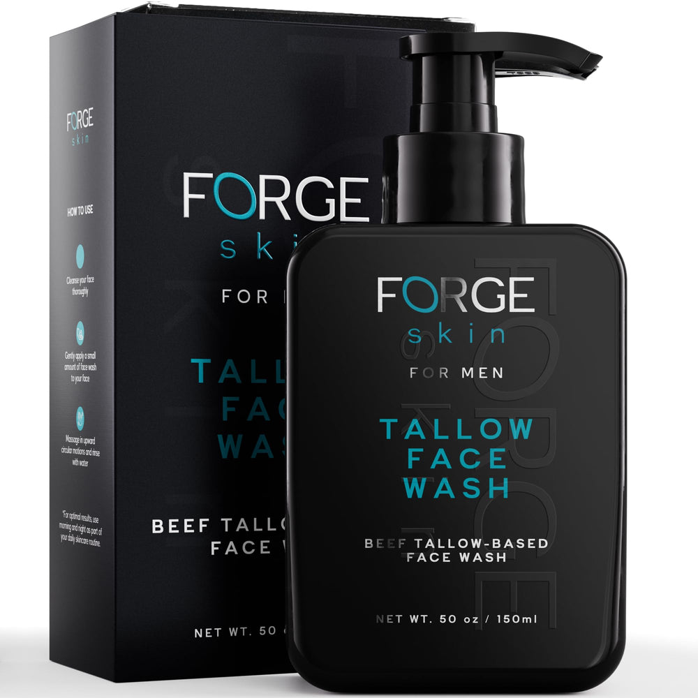 Forge Skin Beef Tallow Face Wash bottle showing hydrating daily cleanse.