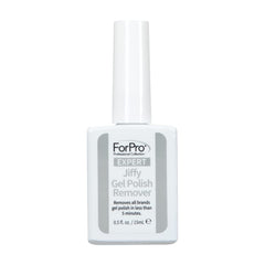 ForPro Expert Jiffy Gel Polish Remover bottle shown for quick gel removal benefits
