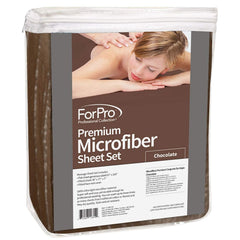 ForPro Professional Collection premium microfiber fitted sheet in chocolate provides secure fit on standard massage tables.