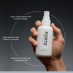 Forte Series thickening spray root application demonstrates lift at the hairline.