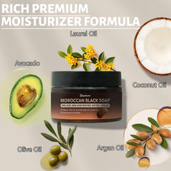 Forvirness Handcrafted Moroccan soap ingredients showcase premium oils.