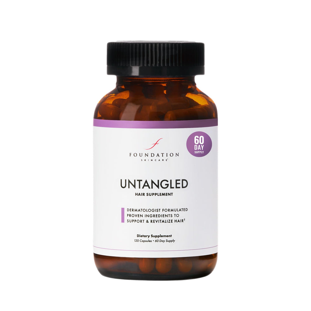 Foundation Skincare UnTangled Hair Vitamins bottle showcasing a 60-day supply for fuller hair