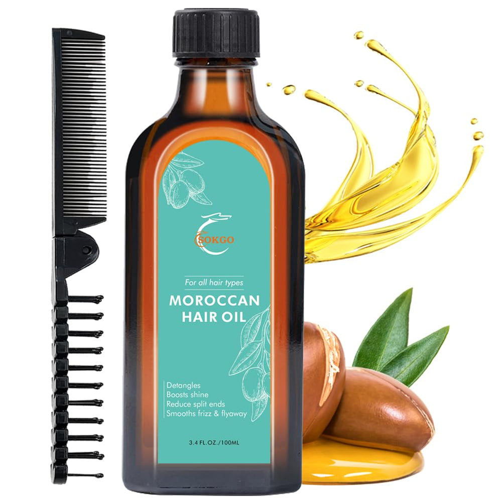 Fovcos Moroccan Argan Treatment Oil bottle close-up showcasing premium hydration.