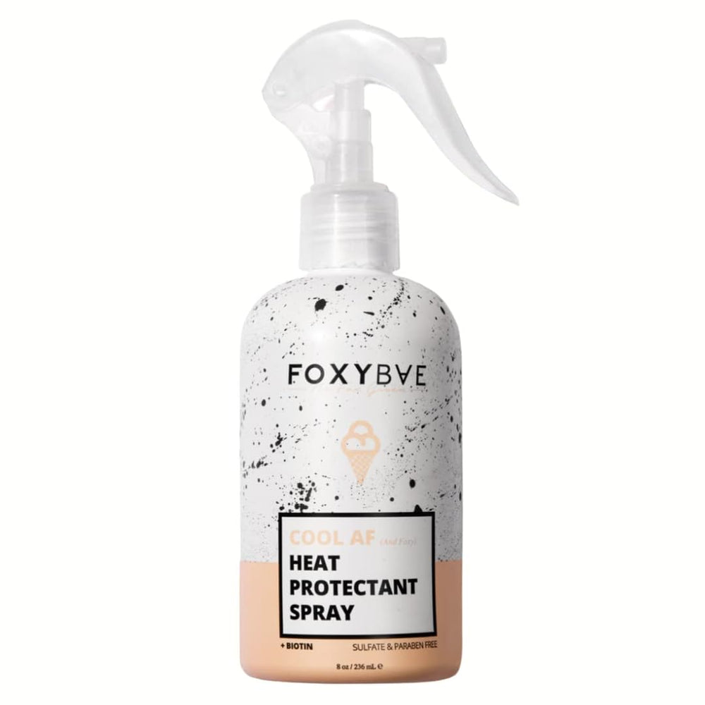 FoxyBae heat protectant spray bottle front for heat styling protection